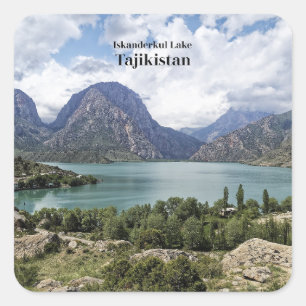 Pegatina Cuadrada Lago Iskanderkul, Tayikistán