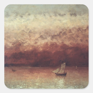Pegatina Cuadrada Lago Leman con Puente Sol, c.1876
