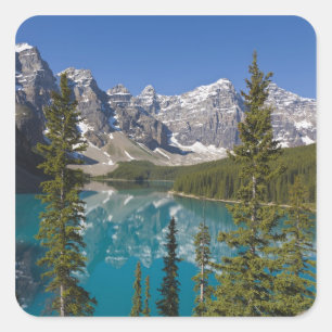 Pegatina Cuadrada Lago Moraine, Rockies canadienses, Alberta, Canadá
