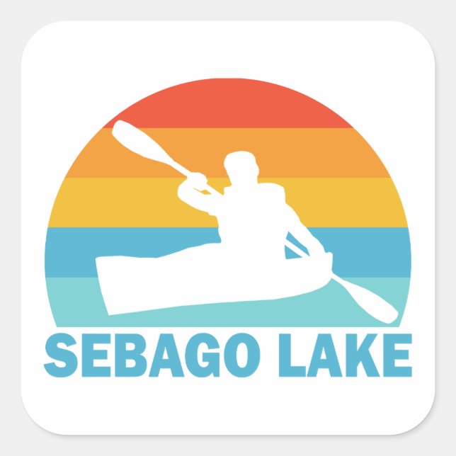 Pegatina Cuadrada Lago Sebago Maine Kayak (Anverso)