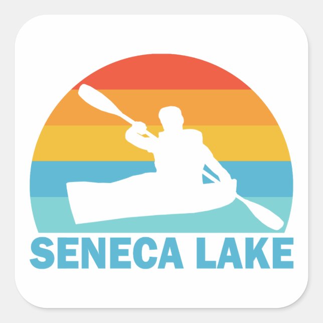 Pegatina Cuadrada Lago Seneca Nueva York Kayak (Anverso)