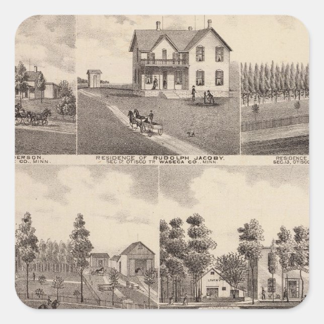 Pegatina Cuadrada Lago transparente, Waseca, Minnesota (Anverso)