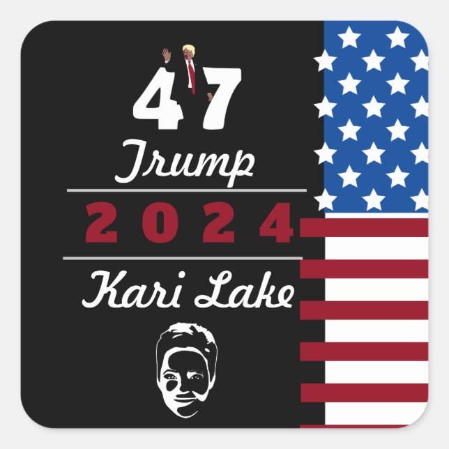 Pegatina Cuadrada Lago Trump Kari 2024 (Anverso)