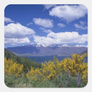 Pegatina Cuadrada Lago Wakatipu y The Remarkables, Queenstown,