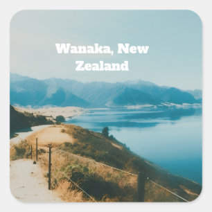 Pegatina Cuadrada Lago Wanaka, Isla Sur, Nueva Zelanda