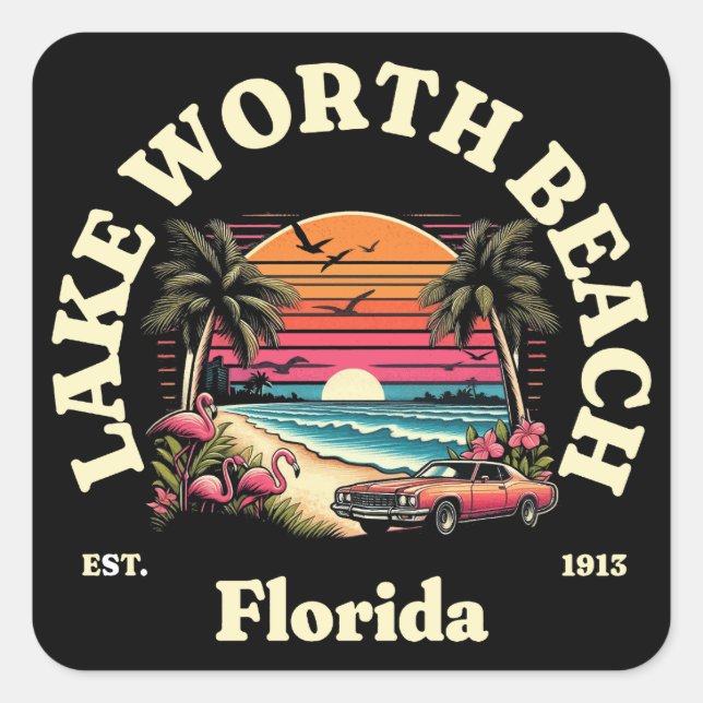 Pegatina Cuadrada Lake Worth Beach, Florida (Anverso)