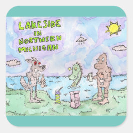 Pegatina Cuadrada Lakeside En Michigan
