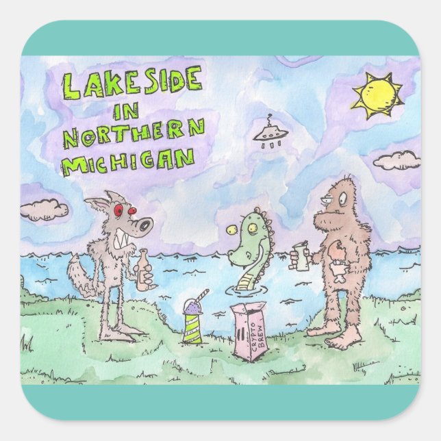 Pegatina Cuadrada Lakeside En Michigan (Anverso)