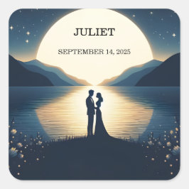 Pegatina Cuadrada Lakeside Mountain Fun Nature Lake Bridal Shower