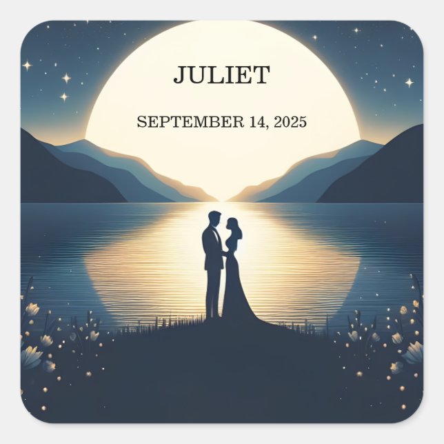 Pegatina Cuadrada Lakeside Mountain Fun Nature Lake Bridal Shower (Anverso)