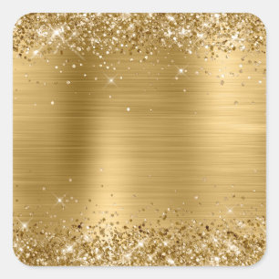 Pegatina Cuadrada Lámina de Oro Brillante en Blanco