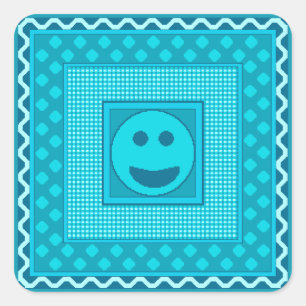 Pegatina Cuadrada Lámina de Stickers de Sonrisa en Turquesa