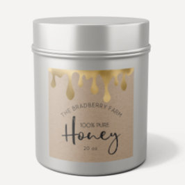 Pegatina Cuadrada Láminas de oro 100% de miel pura Jar Kraft