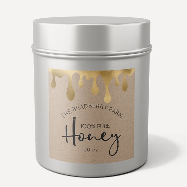 Pegatina Cuadrada Láminas de oro 100% de miel pura Jar Kraft (Subido por el creador)