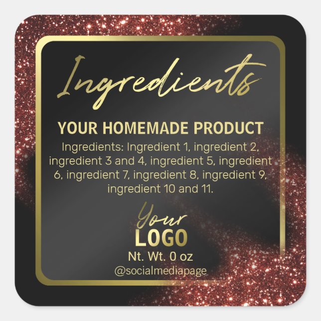 Pegatina Cuadrada Láminas de oro negro rojo Purpurina de viento (Anverso)