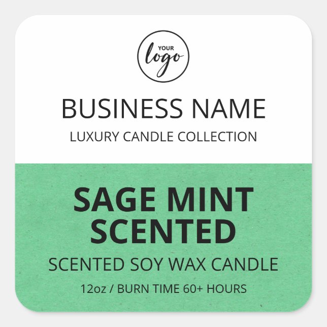 Pegatina Cuadrada Láminas de soja de diseño blanco medio verde moder (Anverso)