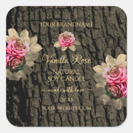 Pegatina Cuadrada Láminas rosadas de grano de madera oscura marrón