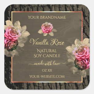 Pegatina Cuadrada Láminas rosadas de grano de madera oscura marrón