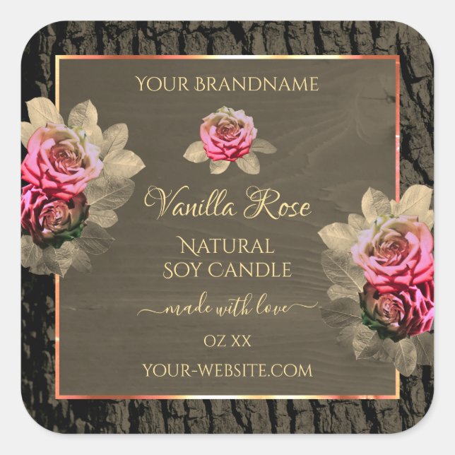 Pegatina Cuadrada Láminas rosadas de grano de madera oscura marrón (Anverso)