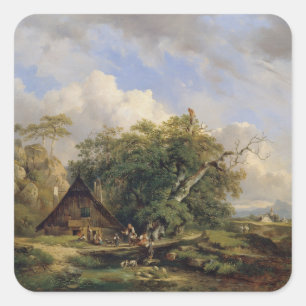 Pegatina Cuadrada Landschaft bei Gutenstein - Dominik Schufried