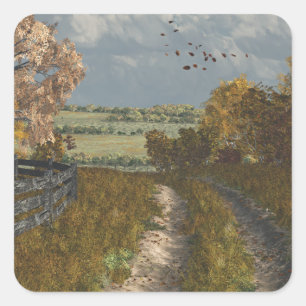 Pegatina Cuadrada Lane rural en otoño