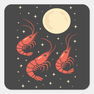 Pegatina Cuadrada Langostino Divertido Aullando a la Luna Amantes de