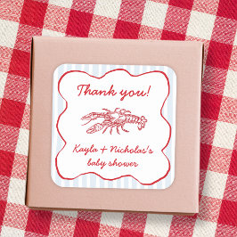 Pegatina Cuadrada Langostinos hierven el Baby Shower rojo y azul del