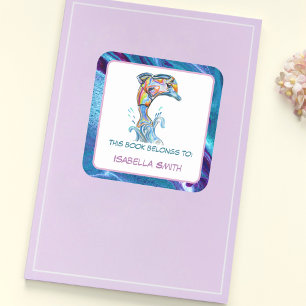 Pegatina Cuadrada Lápiz de color personalizado delfín saltando
