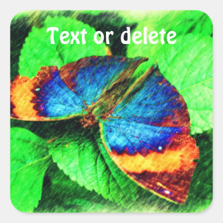 Pegatina Cuadrada Lápiz de mariposa azul personalizado