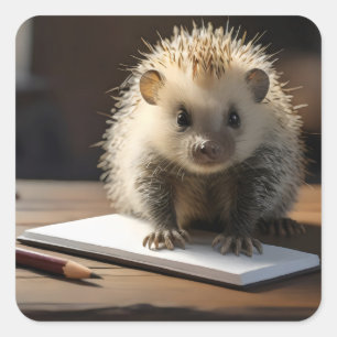 Pegatina Cuadrada Lápiz de nopeda Porcupine con Cuerdas Prehesiles