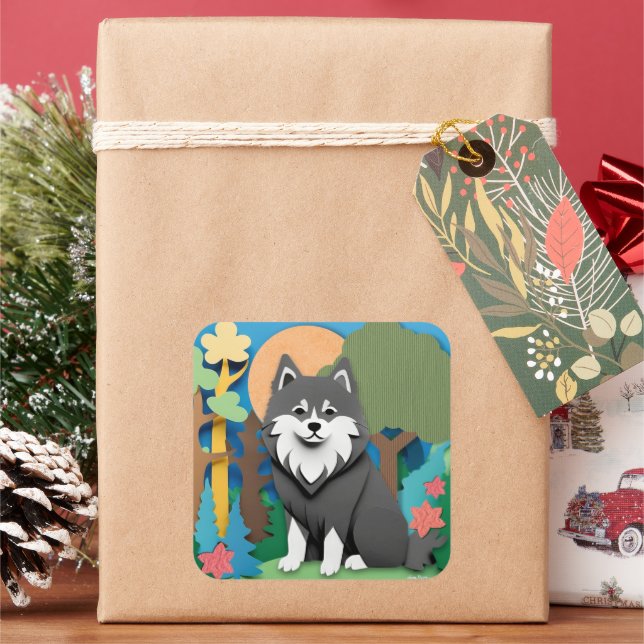 Pegatina Cuadrada Lapphund de FINNISH (Vacaciones)