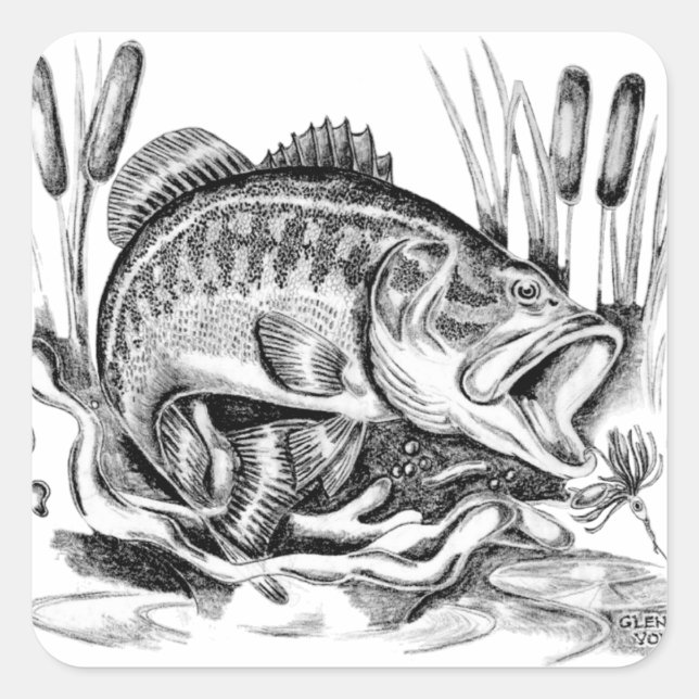 Pegatina Cuadrada Largemouth bass (Anverso)