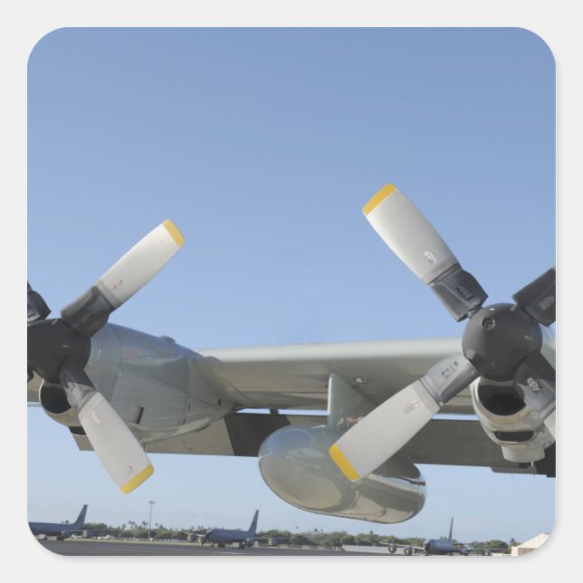 Pegatina Cuadrada Las alas de un Hércules LC-130 (Anverso)