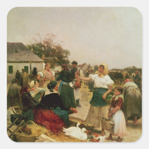 Pegatina Cuadrada Las aves de corral comercializan, 1885