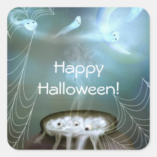 Pegatina Cuadrada Las brujas generan un favor de la fiesta Ghostly H