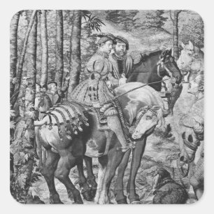 Pegatina Cuadrada Las cacerías de Maximilian, Leo, la caza Stag
