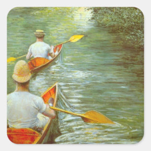 Pegatina Cuadrada Las canoas, personajes de Gustave Caillebotte