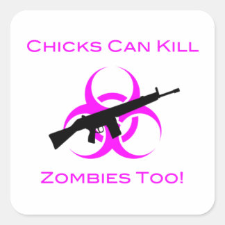 Pegatina Cuadrada Las chicas también pueden matar a los zombies