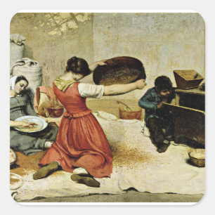 Pegatina Cuadrada Las criadoras de trigo, arte fino,