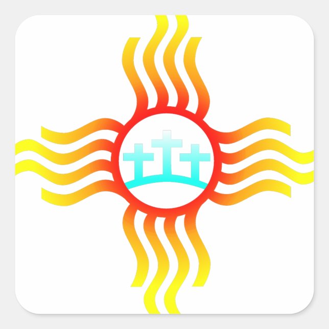 Pegatina Cuadrada Las Cruces Nuevo México Zia con tres cruces (Anverso)