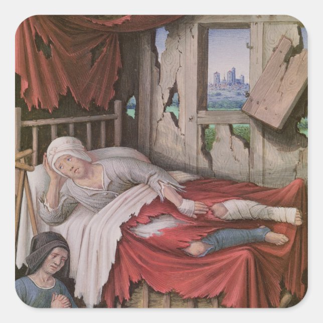 Pegatina Cuadrada Las cuatro condiciones de la sociedad: pobreza (Anverso)