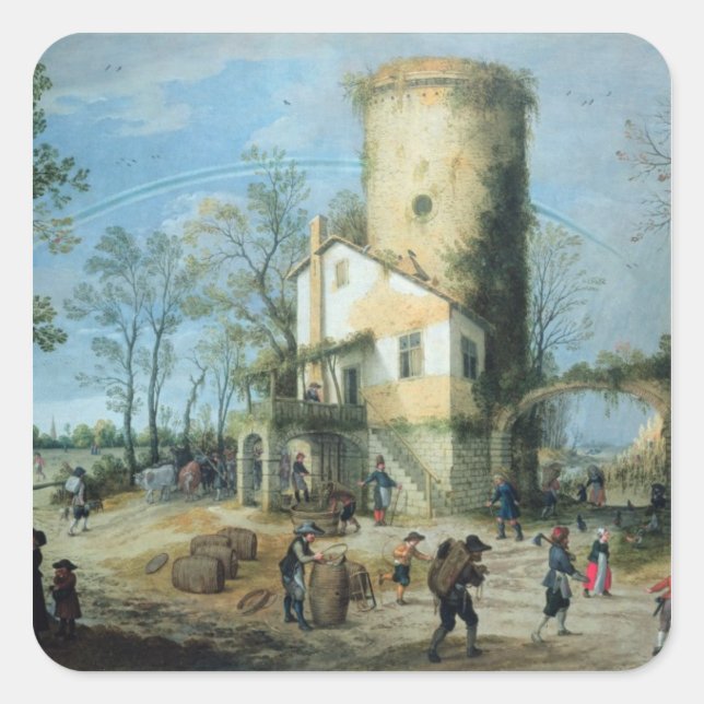 Pegatina Cuadrada Las cuatro estaciones: otoño (Anverso)