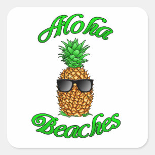 Pegatina Cuadrada Las divertidas playas de Aloha en Peña Hawái