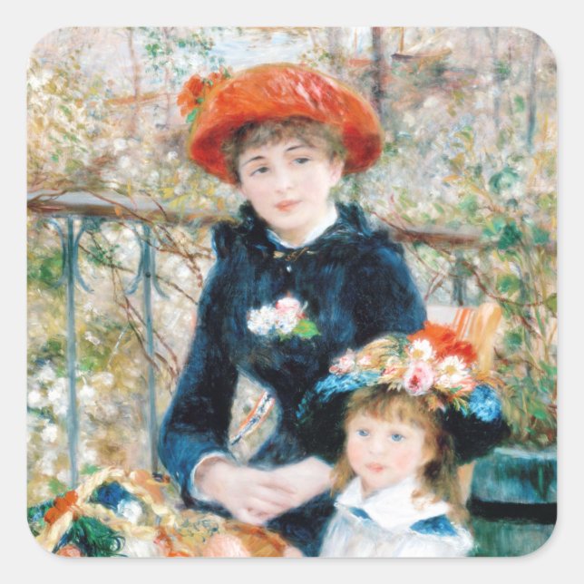 Pegatina Cuadrada Las dos hermanas, en la terraza Auguste Renoir (Anverso)