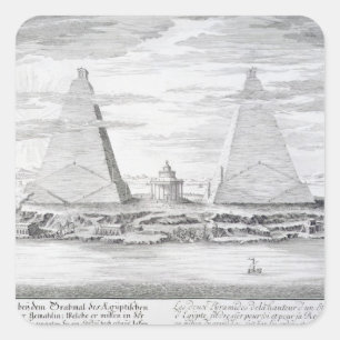 Pegatina Cuadrada Las dos pirámides de Moeris, rey de Egipto y su