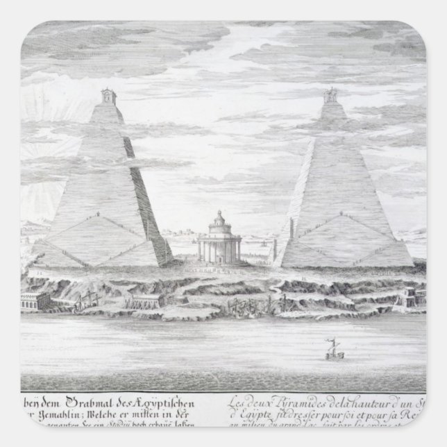 Pegatina Cuadrada Las dos pirámides de Moeris, rey de Egipto y su (Anverso)