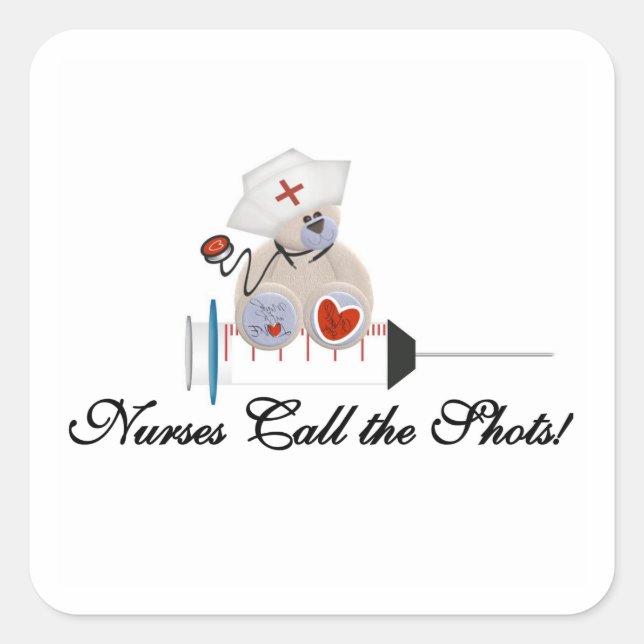 Pegatina Cuadrada Las enfermeras del oso de peluche llaman las (Anverso)
