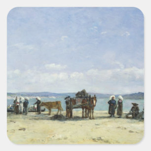 Pegatina Cuadrada Las esposas de los pescadores de Breton, 1870-73 (