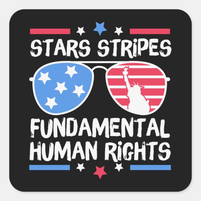Pegatina Cuadrada Las estrellas desterran derechos humanos fundament (Anverso)