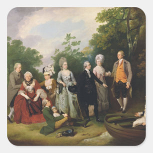 Pegatina Cuadrada Las familias Oliver y Ward en un jardín, c.1788 (